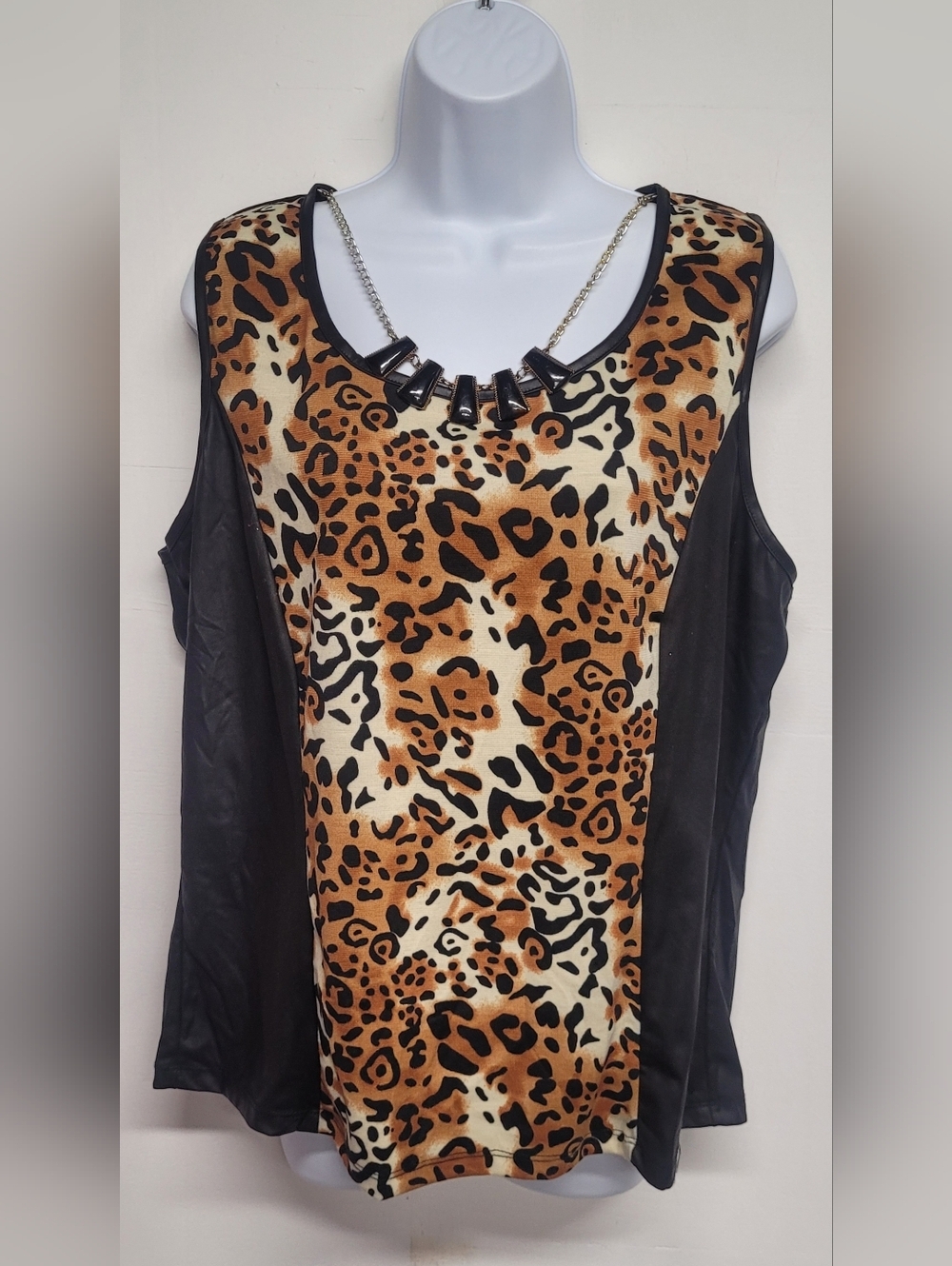 Caren Sport 3X Tank Top Vintage Animal Print Scoop Neck Sleeveless Stretch